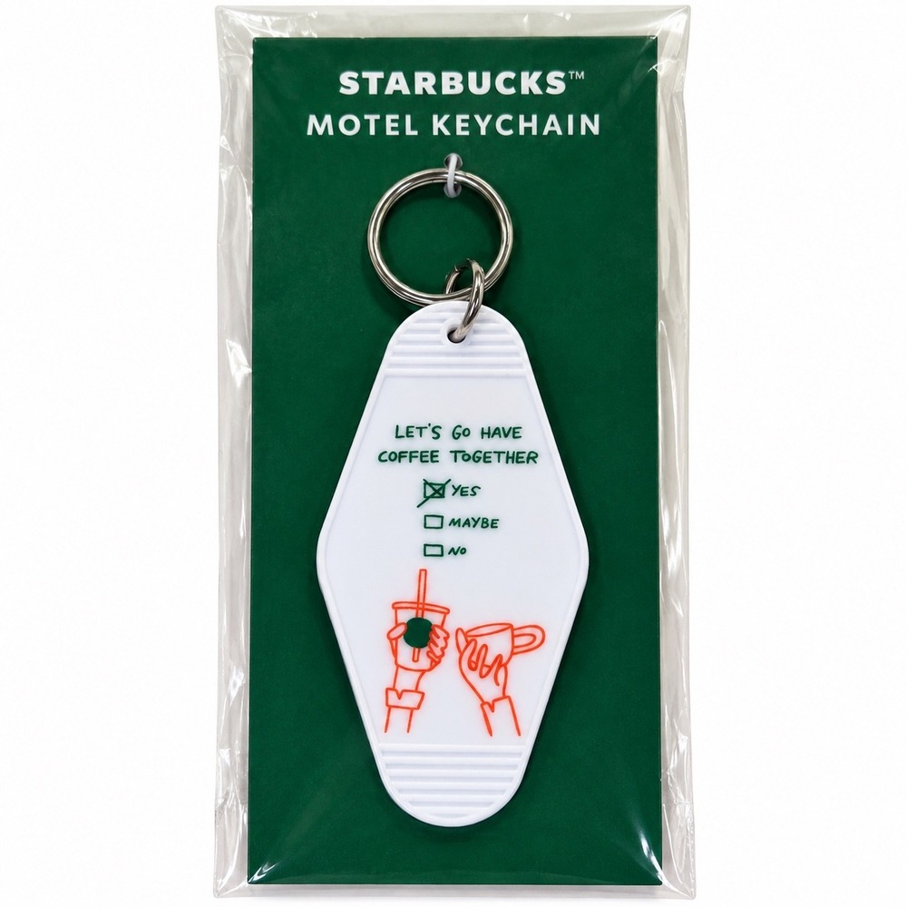 Starbucks Motel Keychain White Lets Go Have Coffee Together Retro Key Tag NEW